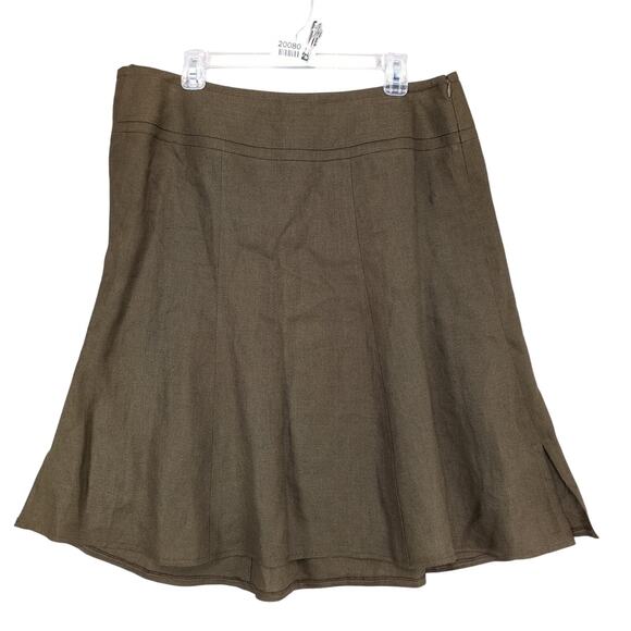 Vtg Talbots Brown Irish Linen A-Line Midi Skirt, Sz 12 Petite Academia Classic - Picture 1 of 6